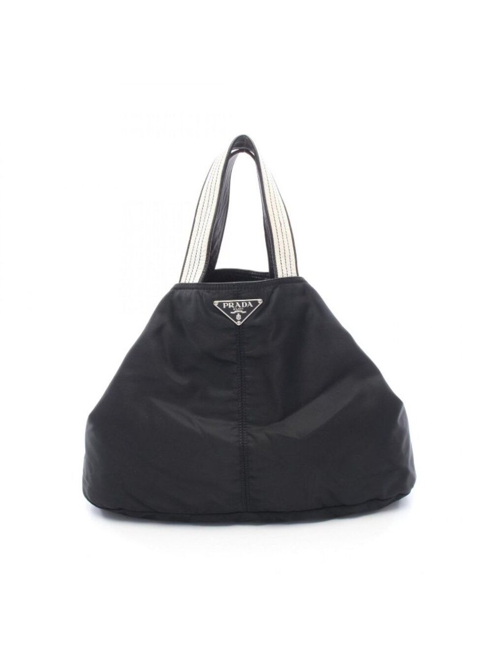 Prada Tote Bag Triangle Logo Black Nylon Leather